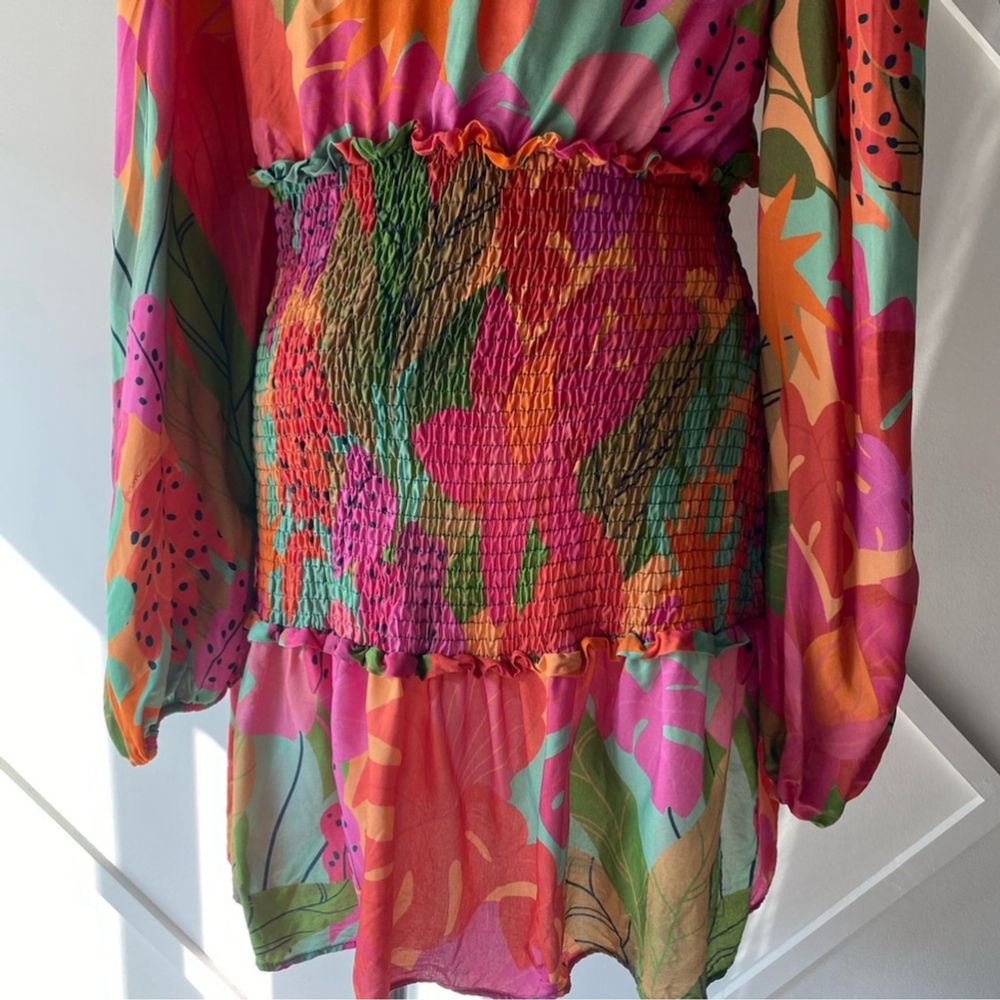 X SOLD X Farm Rio Sweet Forest Long Sleeve Mini Dress - L - Picture 11 of 15